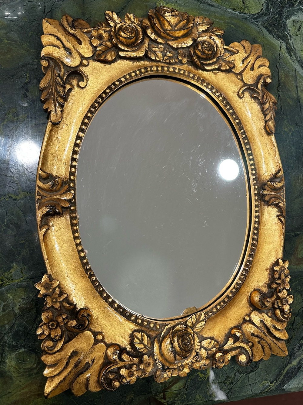 Decorative Gold Ornate Oval Wall Mirror - Elegant Home Wall Decor Roses 14x9 3/4 - Picture 2 of 11